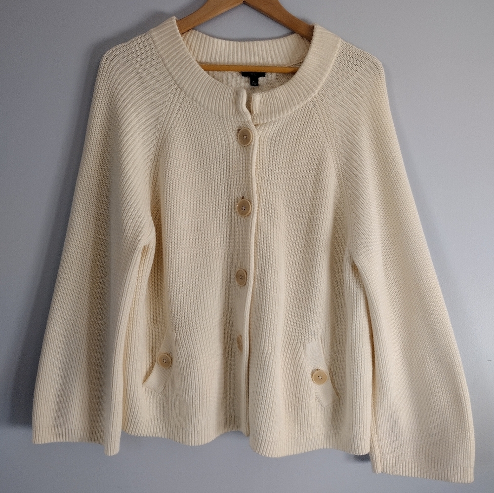 Talbots cotton blend button front cream‎ cardigan sweater